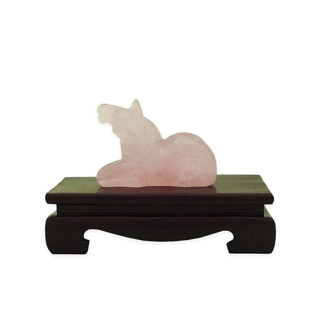 Natural Rose Quartz Horse (with stand) 